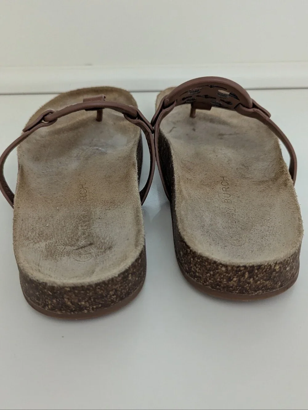 GUC! Tory Burch Miller Cloud Sandal In Brown Leather Natural Size 8